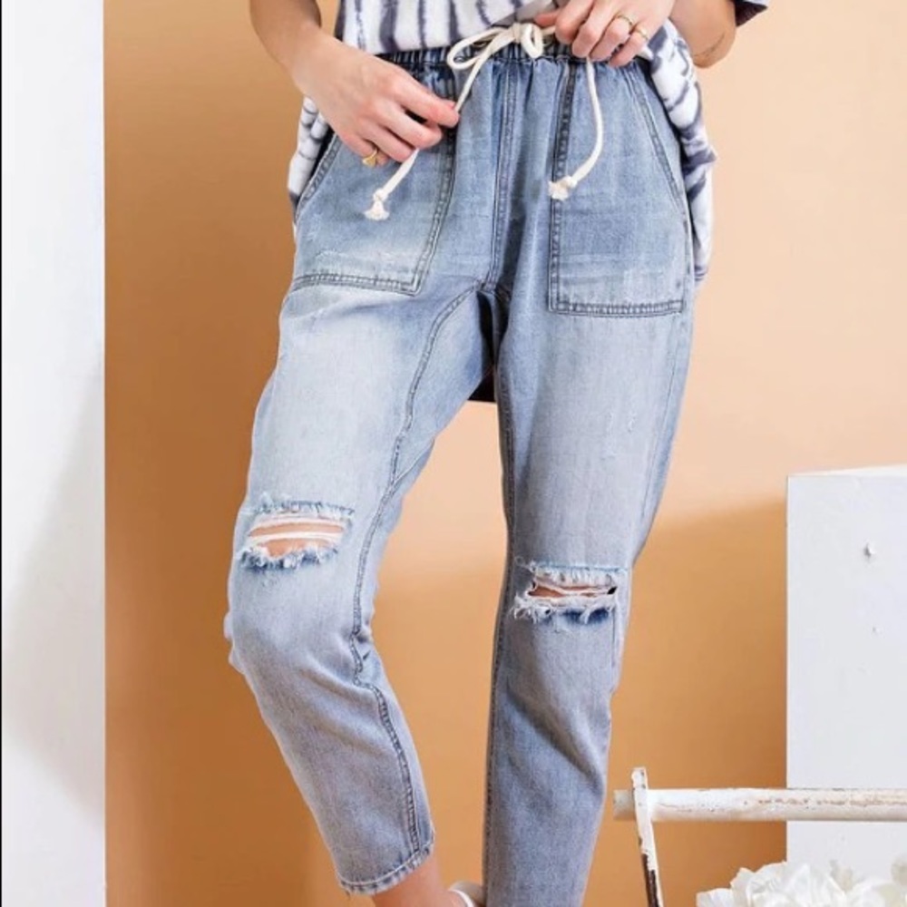 Easel Boyfriend Fit Denim Joggers